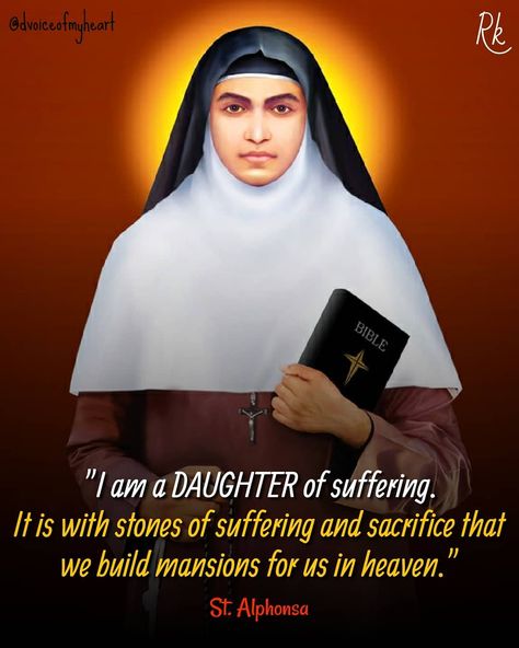 St. Alphonsa  The feast day of St. Alphonsa is celebrated on July 28.  She was born in Muttahupadathu, India in 1910.  She is the second… Saint Alphonsa Feast, St Alphonsa Feast, St Alphonsa, Happy Feast, Beauty Salon Posters, Saint Ann, Christ Quotes, Happy New Year Quotes, Ash Wednesday