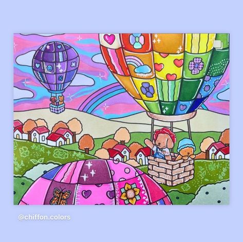 Bobbie Goods Hot Air Balloon, Bobbi Goods, Pop Art Coloring Pages, Bobbie Goods, Diamond Picture, Detailed Coloring Pages, Art Hobbies, Coloring Book Art, Color Inspo