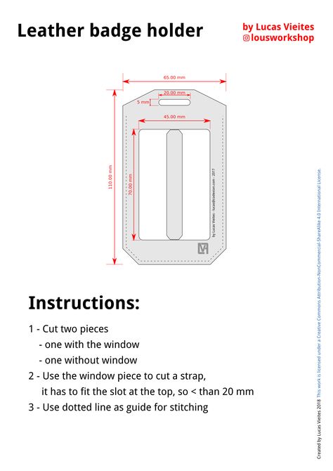 Leather badge holder. #template #leather #badge Badge Holders Diy, Leather Patterns Templates, Leather Badge Holder, Leather Craft Patterns, Id Card Template, Leather Photo Albums, Leather Diy Crafts, Leather Art, Id Badge Holders