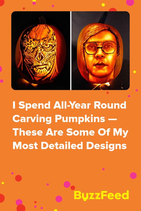 I Spend All-Year Round Carving Pumpkins — These Are Some Of My Most Detailed Designs Movie Character Pumpkins, Dremel Pumpkin Carving, Character Pumpkins, Wood Carving Chisels, Jamie Jones, Mr Knight, Carving Pumpkins, Tim Curry, Pumpkin Carving Patterns