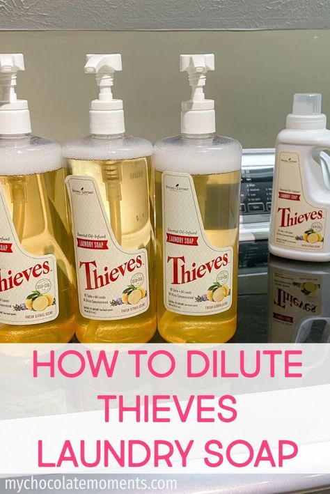 How to dilute Thieves laundry soap and make three bottles out of one   #youngliving #essentialoils #younglivingessentialoils #DIY #laundrytips Young Living Laundry Detergent Dilution, Young Living Laundry Detergent, Thieves Cleaner Recipe, Thieves Laundry Soap, Diy Thieves, Laundry Recipe, Essential Oils For Laundry, Laundry Soap Recipe, Diy Laundry Soap