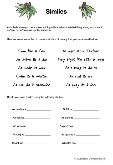 A project worksheet on similes to use as a handout, homework or as part of an english vocabulary unit.  Find more teaching resources at https://www.teacherspayteachers.com/Store/Australian-Curriculum-Kits Project Worksheet, Simile Worksheet, English Homework, Australian English, Australian Curriculum, Bullet Journal Inspiration, English Vocabulary, 5th Grade, 3rd Grade