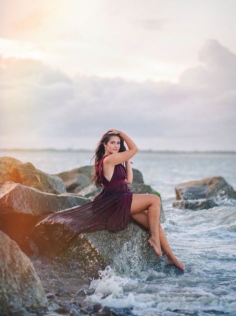 Beach Poses With Dress Long, Beach Stool Photoshoot, Beach Dress Photoshoot, Beach Fashion Photography, Beach Senior Pictures, Beach Fashion Shoot, Senior Pictures Ideas, Dress Posing, Beach Poses By Yourself Photo Ideas