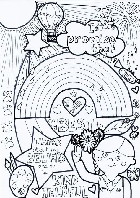 Rainbow Promise Activities, Brownies Activities, Brownie Guides, Rainbow Promise, Rainbow Ideas, September Themes, Peace Pole, Rainbow Activities, Colouring Sheets