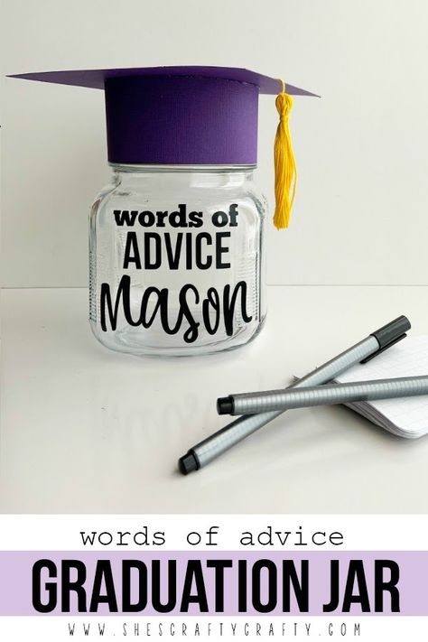 Make a Quick and Easy Advice jar for guests to share advice with a Graduate Advice Jar, Guessing Jar, Photo Booth Guest Book, Graduation Table Centerpieces, Diy Jars, Graduation Bbq, Centerpiece Wreath, Advice For The Graduate, Graduation Memories