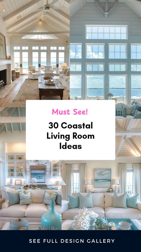 Transform your home with these 30 coastal living room inspirations. From soft color palettes to beachy decor, discover how to bring the serene ocean vibe right into your space. These ideas include using natural elements like wood, light fabrics, and nautical-themed accents. Explore how coastal designs can fit different styles, whether you lean towards minimalist or more eclectic looks. Design your cozy retreat that captures the essence of beach life, promoting relaxation and comfort without leaving your home. Coastal Living Room Ideas, Living Room Design Ideas, Luxury Living Room Design, Coastal Living Rooms, Coastal Lifestyle, Beachy Decor, Coastal Retreat, Coastal Living Room, Room Design Ideas