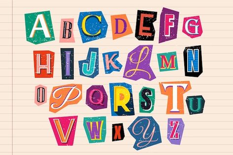 Paper style ransom note letter collectio... | Free Vector #Freepik #freevector #ransom #collection #colorful-alphabet #set Paper Style Ransom Note Letter, Letras Cool, Ransom Note, Keyword Elements Canva, Alfabet Letters, Scrapbook Book, Alphabet Stickers, Paper Style, Scrapbook Stickers Printable