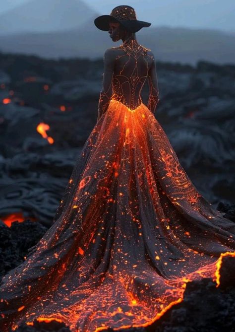 Flame Costume Women, Fire Goddess Costume, Fire Inspired Dress, Fire Themed Outfits, Fire Inspired Outfits, Fire And Ice Costume, Lava Dress, Phoenix Gown, Flame Dress