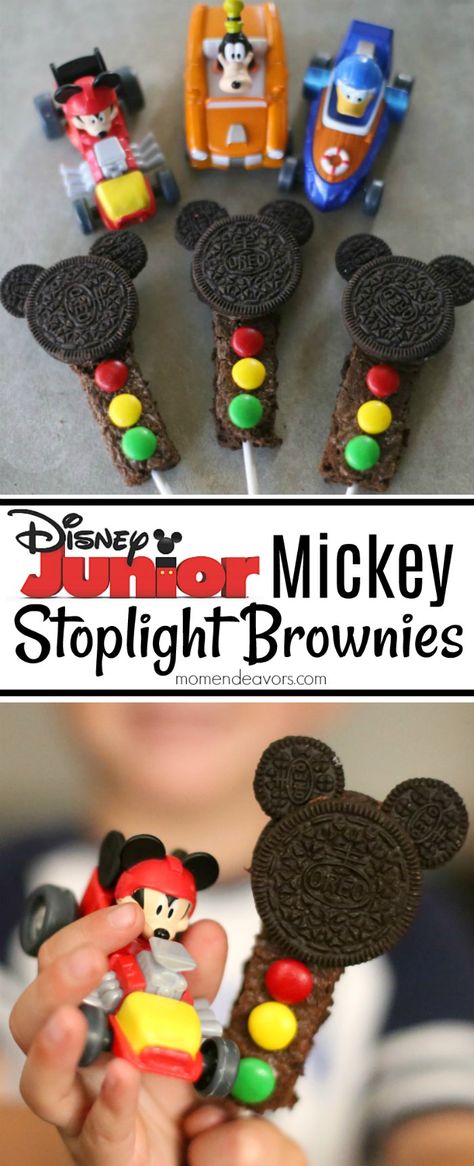 Have some Disney Junior fun with these Mickey Stoplight Brownie treats - perfect for watching new FriYAY episodes or a Mickey and the Roadster Racers party! AD Mickey Roadster Racers Party, Mickey Roadster Racers Birthday, Mickey Roadster Racers, Mickey And The Roadster Racers, Brownie Treats, Mickey Mouse Themed Birthday Party, Disney Cars Party, Mickey Birthday Party, Elena Of Avalor