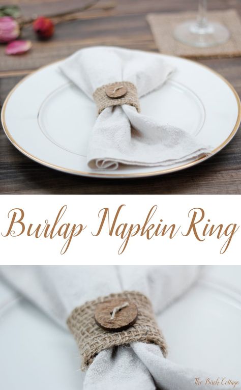 Make these easy to sew burlap napkin rings out of burlap ribbon. Follow this easy tutorial from The Birch Cottage to add a little bit of rustic charm to your tablescape! Farmhouse Napkin Rings, Burlap Napkins, Rustic Napkin Rings, Farmhouse Napkins, Napkin Rings Diy, Handmade Napkins, Diy Burlap, Easy Arts And Crafts, Burlap Crafts