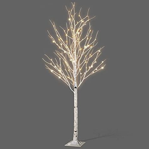 NETTA 6FT Birch Twig Tree With 160 Warm White LED Lights, With Time And 8 Lighting Modes, Indoor Or Outdoor Use-White... Gold Tree Skirt, Twig Tree, Warm White Led Lights, Led Tree, Bright Homes, Gold Tree, Christmas Shop, White Led Lights, Birch Tree