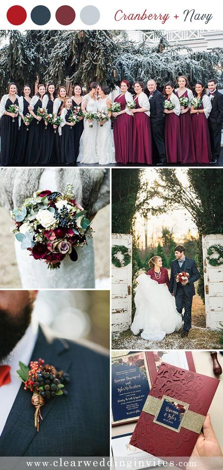 5 Cranberry Wedding Color Inspirations for Fall Winter Brides – Clear Wedding Invites Cranberry Wedding Colors, Blue Christmas Theme, Cranberry Wedding, Navy Blue Christmas, Wedding Color Trends, Winter Wedding Colors, Wedding Themes Winter, December Wedding, Wedding Color Inspiration