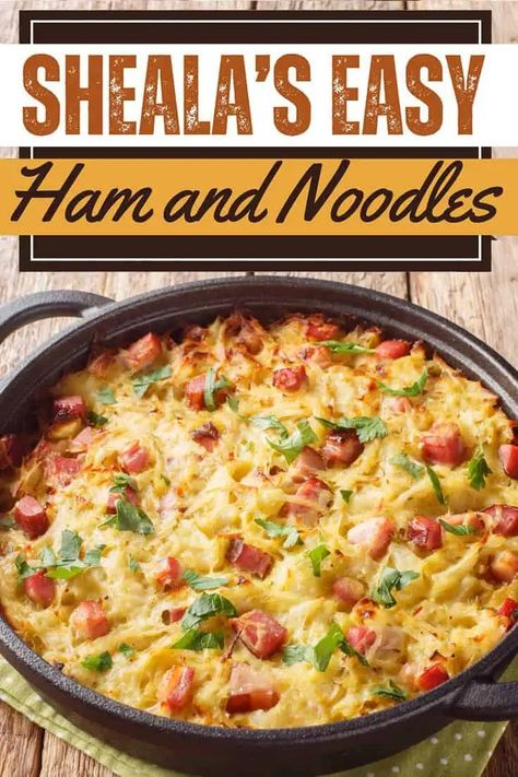 Easy Ham And Noodles Casserole Recipe - Use Leftover Ham Ham And Noodles, Leftover Ham Recipes Casseroles, Easy Snickerdoodle Recipe, Ham And Noodle Casserole, Ham Casserole Recipes, Easy Scalloped Potatoes Recipe, Ranch Dressing Recipe Homemade, Leftover Casserole, Easy Crepe Recipe