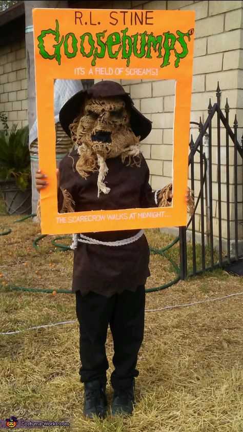 Goosebumps Costume Diy, Scarecrow Party Theme, Goosebumps Halloween Costumes, Goosebumps Halloween Decorations, Book Character Scarecrow Ideas, Storybook Parade Costumes, Classroom Scarecrow, Goosebumps Decor, Goosebumps Costume