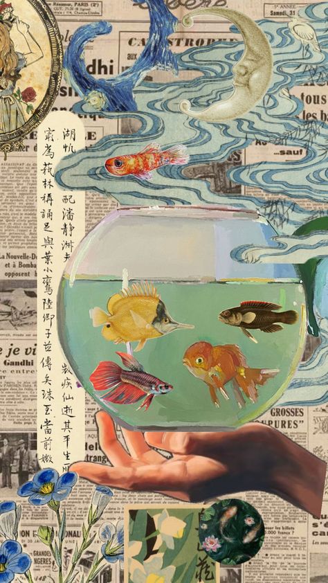 Look Wallpaper, 패턴 배경화면, Arte Sketchbook, Arte Inspo, Vintage Poster Art, Art Collage Wall, Pics Art, Funky Art, Goldfish