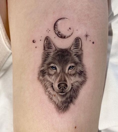 Wolf Tattoos: Meanings, Tattoo Styles & Placement Wolf Tattoo Shoulder, Bad Wolf Tattoo, Kurt Tattoo, Moon Tattoo Meaning, Grey Wolf Tattoo, White Wolf Tattoo, Simple Wolf Tattoo, Wolf Tattoo Forearm, Wolf And Moon Tattoo