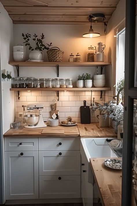 Tiny Cottage Kitchen, Dapur Rustic, Small Cottage Kitchen, Interior Dapur, Small Kitchen Layouts, Casa Vintage, Cottage Kitchens, Cozy Kitchen, Kitchen Inspiration Design