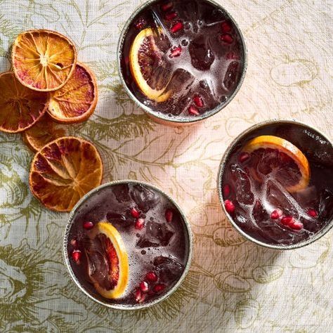 Recipe: Pomegranate-Hibiscus Punch | Williams Sonoma Pomegranate Tequila Drinks, Hibiscus Punch, Fall Harvest Dinner, Pomegranate Punch, Summer Cocktail Menu, Harvest Dinner, Hibiscus Syrup, Radicchio Salad, Gingersnap Crust