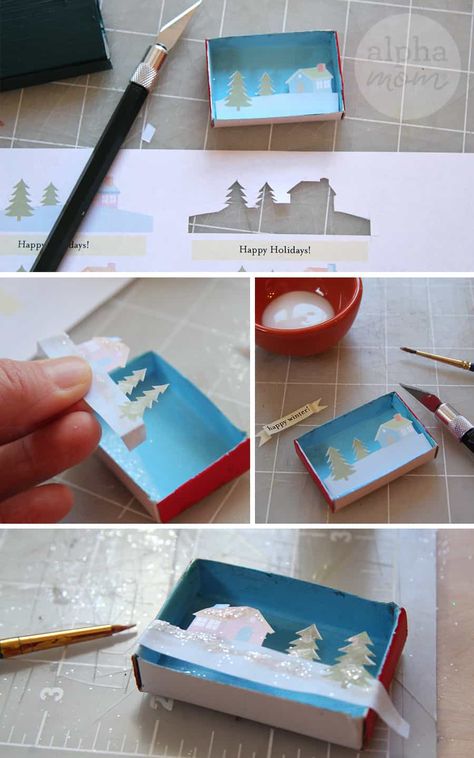 Immagini Grinch, Christmas Place Settings, Matchbox Crafts, Christmas Shadow Boxes, Matchbox Art, Craft Ideas For Kids, Spark Creativity, Christmas Paper, Winter Crafts