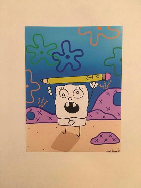 Painting Spongebob, Doodle Bob, Doodles Bonitos, Spongebob Painting, Drawing Photo, Trippy Painting, Posca Art, Painting Canvases, Simple Canvas Paintings