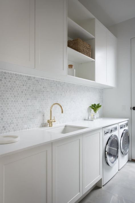 Kitchen Mudroom, Stacked Laundry Room, White Laundry Rooms, Laundry Room Ideas Small Space, Kitchen And Laundry, Laundry Cabinets, White Laundry, Dream Laundry Room, Laundry Room Renovation