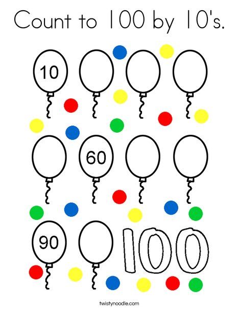 Count to 100 by 10's Coloring Page - Twisty Noodle Numbers To 100 Kindergarten, Skip Counting By 10's Worksheet, Counting By 10s Kindergarten, Count By 10s Worksheet, Counting By 10s Worksheet, Count By 10s, Numbers To 100, Count To 100, Counting By 10