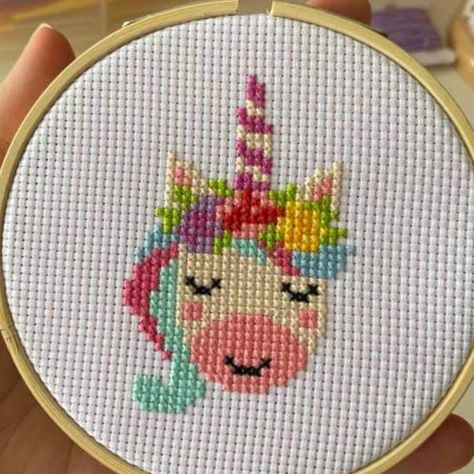 Small Unicorn Cross Stitch Pattern, Cross Stitch Unicorn, Unicorn Cross Stitch, Unicorn Cross Stitch Pattern, Colourful Cross Stitch, Cross Stitch Cushion, Funny Cross Stitch Patterns, Cross Stitch For Kids, Small Cross Stitch