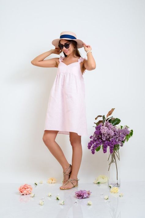 Elegant Dresses Classy Vintage, Classy Summer Dress, Linen Beach Dress, Linen Loose Dress, Pink Linen Dress, Linen Summer Dress, Simple Linen, Pregnancy Dress, Simple Summer Dresses