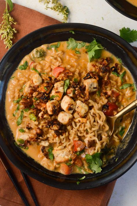 Crispy Thai Peanut Tofu Ramen Tofu Ramen Recipes, Thai Peanut Butter Ramen, Spicy Short Rib Peanut Ramen, Fall Farro Salad, Thai Peanut Tofu, Spicy Tofu Ramen, Brain Diet, Curry Ramen Vegan, Vegan Spicy Thai Peanut Ramen