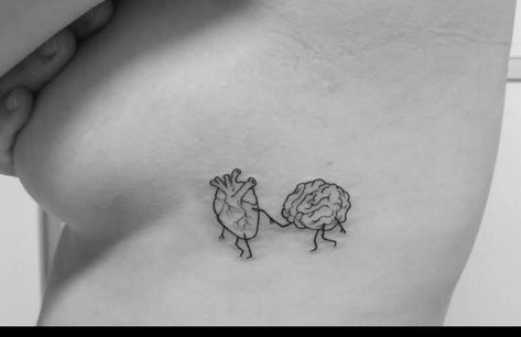 Brain And Heart Holding Hands Tattoo, Heart Leading Brain Tattoo, Brain Vs Heart Tattoo, Balance Heart And Brain Tattoo, Brain And Heart Tattoo, Heart And Brain Tattoo, Tattoo Friendship, Psychology Tattoo, Scientific Tattoo