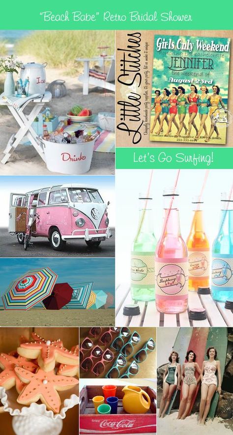 (2) 'Retro Beach Picnic' bridal shower theme ideas for decorations, favors, food, and drinks | BRIDAL SHOWER THEMES | Pinterest Bridal Shower Colors, Beach Bridesmaids Gifts, Retro Bridal Showers, Beach Bridesmaids, Summer Wedding Diy, Retro Bridal, Wedding Themes Summer, Beach Bridal Showers, Summer Bridal Showers