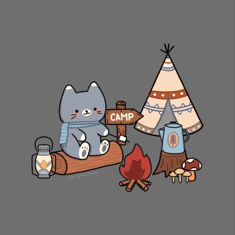 #procreate #procreateillustration #cutedrawing #cuteartstyle #digitalart #animaldrawing #drawing #catdrawings #kitty #cutecharacters #kawaiidrawing #camping #marshmallow #campfire #tent #mushroom Campsite Drawing, Marshmallow Campfire, Tent Illustration, Campfire Drawing, Camping Marshmallow, Tent Drawing, Outdoor Illustration, Camping Cartoon, Camping Illustration