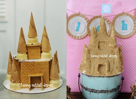 sandcastle collage 1 web Luau Games, Sand Castle Cakes, Beach Party Food, Beach Ball Cake, Castle Birthday Cakes, Diy Party Crafts, Gingerbread Diy, Beach Food, Luau Birthday Party