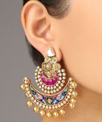 Holiday Classics Say Glam! Meenakari Earrings, Chandbali Earrings, India Jewelry, Indian Earrings, Wedding Outfits, Traditional Jewelry, Feather Earrings, Online Earrings, Indian Jewellery