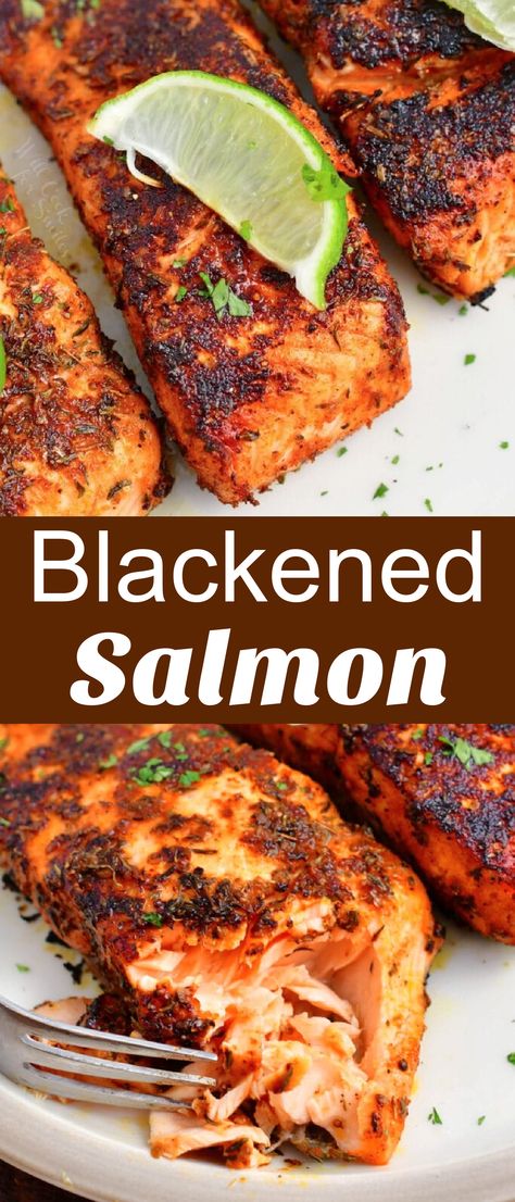 Grilled Blackened Salmon Recipes, Easy Blackened Salmon, Spices For Salmon, Salmon Recipes Blackened, Blacked Salmon, Salmon Seasoning Recipe, Low Calorie Salmon, Homemade Blackened Seasoning, Blackened Salmon Recipes