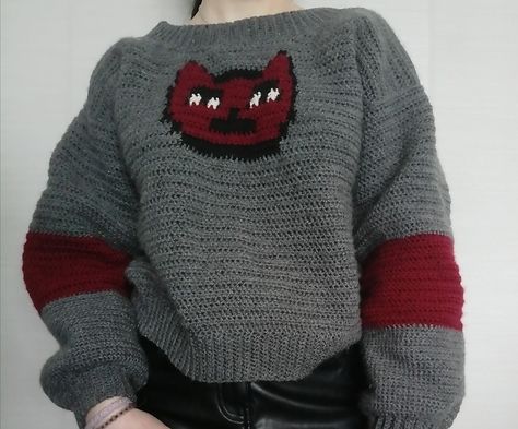 Adventure time Marceline's sweater diy Marceline Sweater Crochet Pattern, Marceline Jumper, Crochet Marceline Sweater, Marceline Sweater Crochet, Marceline Cat Sweater, Marceline Crochet, Marceline Sweater, Adventure Time Outfits, Adventure Time Sweater