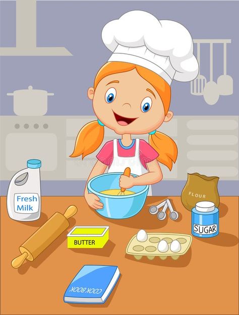 Cake Cartoon, Picture Composition, Girl Cooking, Baking Cake, Kids Clipart, Art Drawings For Kids, Cartoon Images, Cartoon Clip Art, Speech And Language