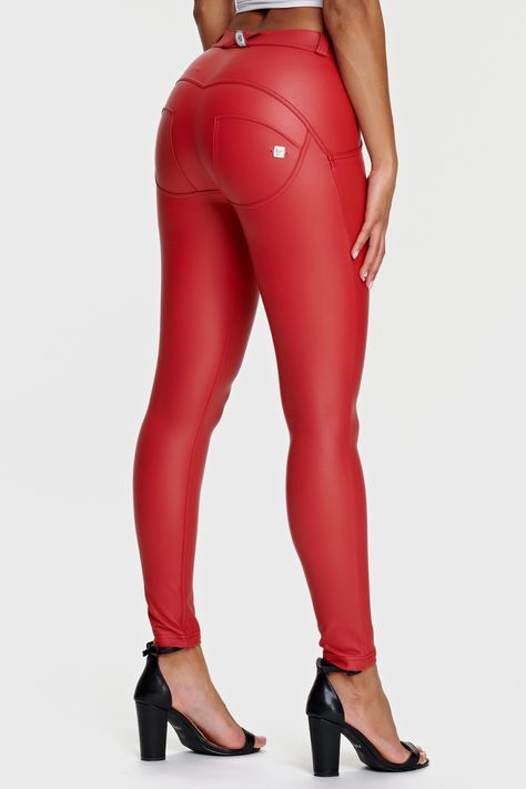 Red leather leggings