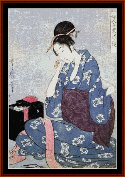 Needlework - Asian Art counted cross stitch pattern by Cross Stitch Collectibles: Utamaro Kitagawa, Japanese Wood Block Art, Knitting Images, Japanese Colors, Japanese Decor, Art Asiatique, Japon Illustration, Japanese Woodblock, Art Japonais