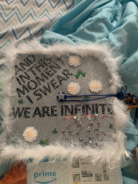 Perks Of Being A Wallflower Grad Cap, Perks Of A Wallflower, We Are Infinite, Concert Signs, Senior Things, College Grad Cap Ideas, Graduation Cap Decoration Diy, High School Graduation Cap, Senior Stuff