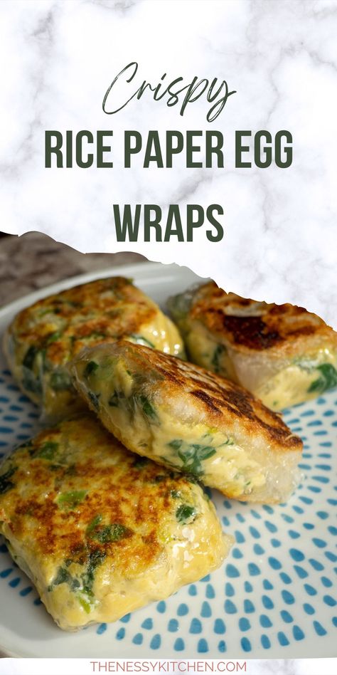 These Rice Paper Egg Wraps are an easy and satisfying breakfast, quick meal or snack! Inspired by Asian flavours and delightfully crispy! Homemade Egg Wraps, Breakfast Rice Paper Wraps, Rice Paper Egg Breakfast, Rice Paper Recipes Breakfast, Rice Paper Eggs, Wrap With Egg, Rice Paper Breakfast Recipes, Rice Paper Pancakes, Rice Paper Omelette