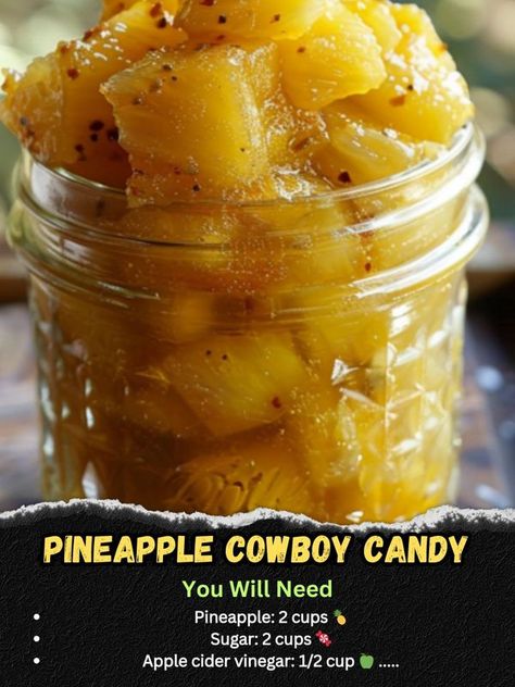 Try these recipes Pineapple Cowboy Candy, Pineapple Desert, Cowboy Candy Recipe, Cowboy Candy, Candy Recipe, Fresh Pineapple, Glazed Carrots, Recipe Ingredients, Red Pepper Flakes