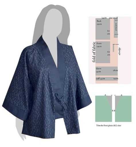 Kimono Cardigan Pattern Free, Comfy Sewing Patterns, Japanese Happi Coat Pattern, Japanese Clothes Patterns, Hanten Jacket Pattern, Free Japanese Sewing Patterns, Kimono Sewing Pattern Free, Top Free Pattern Sewing, Pola Outer Kimono