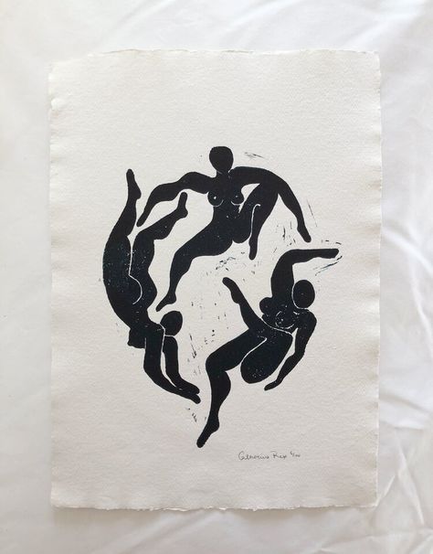 3 Sisters, Female Figure, Block Print, Swimming, Design, Art