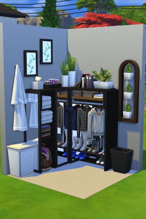 Corner Closet, Sims Freeplay Houses, Sims 4 Bedroom, Sims 4 House Plans, Sims 4 House Building, Sims 4 Expansions, Sims 4 House Design, Closet Wardrobe, Sims Building