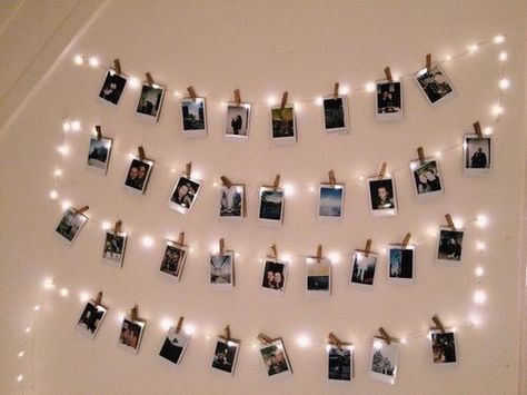 Photo Walls Bedroom, 40 Gifts, Polaroid Wall, Hiasan Bilik Tidur, Copper Wire Lights, Starry Lights, Fairy Lights Bedroom, Gifts For, Polaroid Pictures