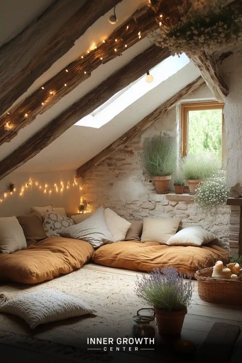 The Rustic Attic Meditation Nook Meditation Room Ideas, Rustic Attic, Meditation Nook, Meditation Rooms, Calming Spaces, Meditation Room, Spiritual Practices, Inner Peace, Nook