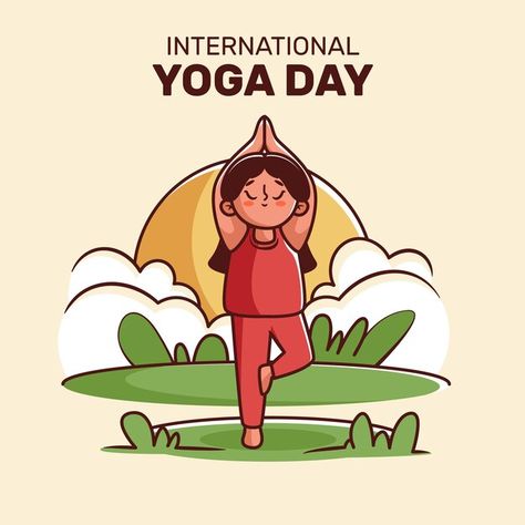 Hand drawn international day of yoga ill... | Premium Vector #Freepik #vector #yoga #celebration #event #flat Yoga Day Posters Drawing, Yoga Poster Drawing, Yoga Day Illustration, Yoga Day Drawing, Happy Yoga Day, International Day Of Yoga, Yoga Drawing, Yoga India, Yoga Illustration