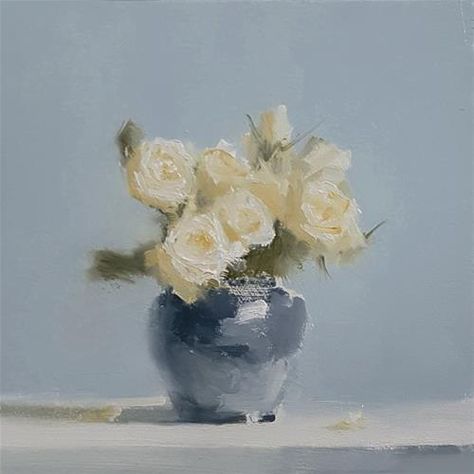 Daily Paintworks - "Roses in Blue" - Original Fine Art for Sale - © Neil Carroll White Still Life, Text T Shirt, 수채화 그림, Oil Canvas, Daily Painting, Oil Painting Flowers, Painting Still Life, Still Life Art, Blue Vase