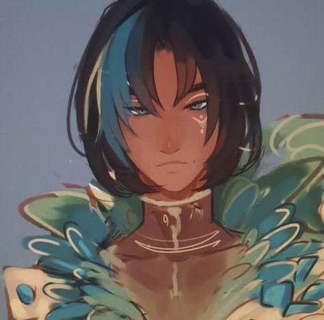 Blue Character Art, Blue Hair Genshin Characters, Blue Hair Character Art, Blue Hair Male Character Design, Blue Hair Dnd Character, Kaeya Prince Of Khaenri'ah, Howl Pendragon, Dnd Art, Big Art